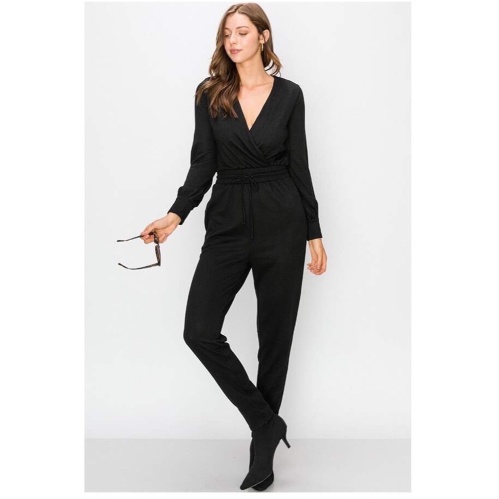 Black Surplice Jumpsuit